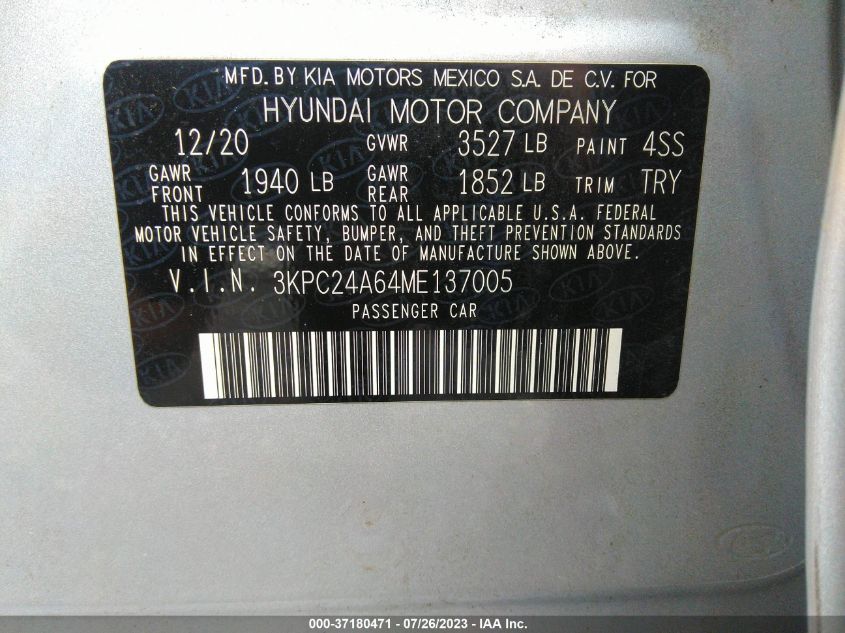 2021 HYUNDAI ACCENT SEL - 3KPC24A64ME137005