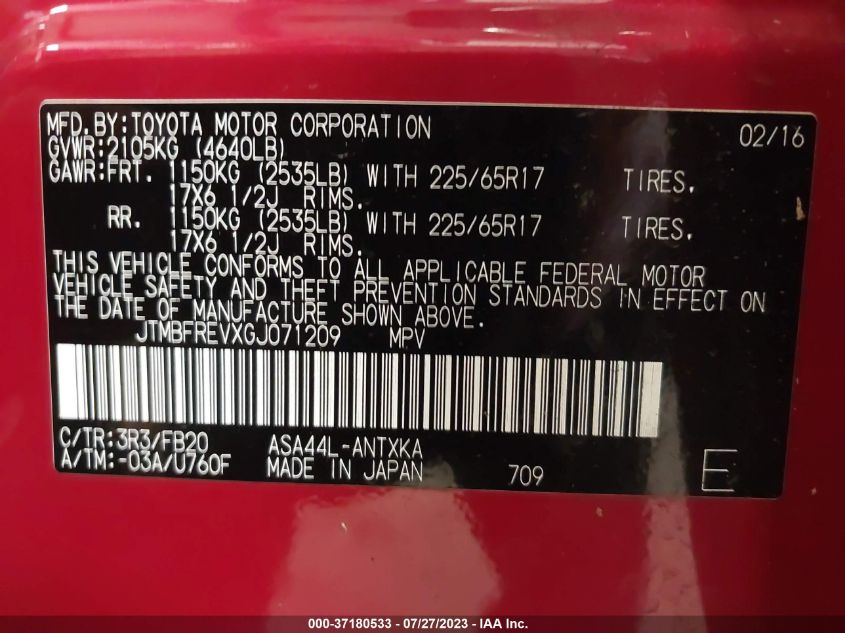 2016 TOYOTA RAV4 LE - JTMBFREVXGJ071209