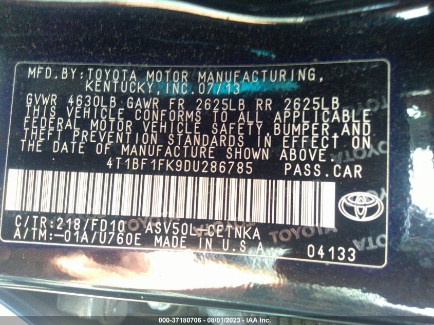 2013 TOYOTA CAMRY L/LE/SE/XLE - 4T1BF1FK9DU286785