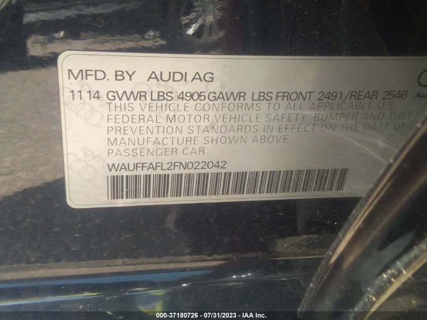 2015 AUDI A4 PREMIUM PLUS - WAUFFAFL2FN022042