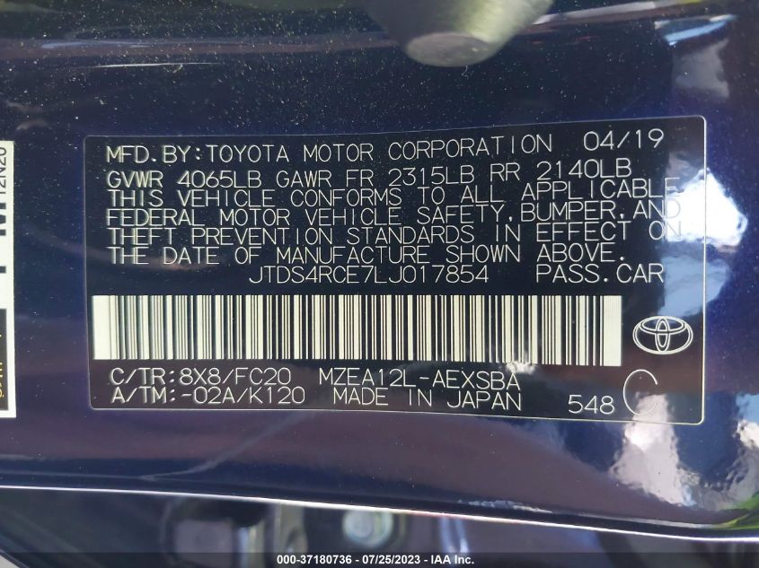 2020 TOYOTA COROLLA SE/NIGHTSHADE - JTDS4RCE7LJ017854