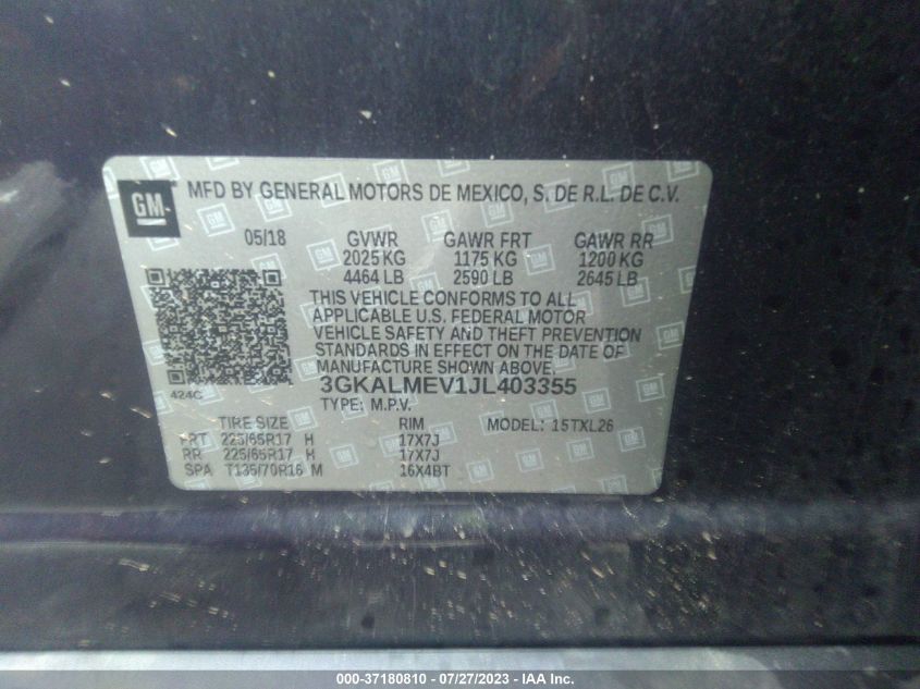 2018 GMC TERRAIN SLE - 3GKALMEV1JL403355