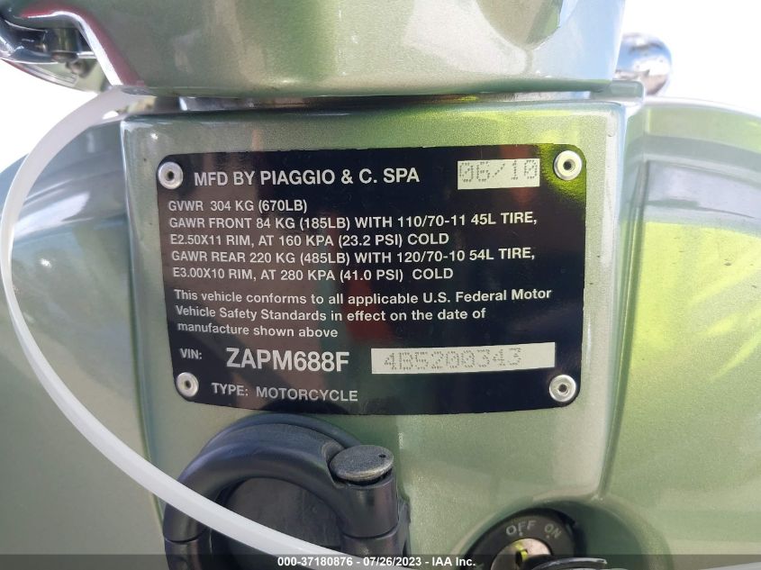2011 VESPA LX 150IE - ZAPM688F4B5200343
