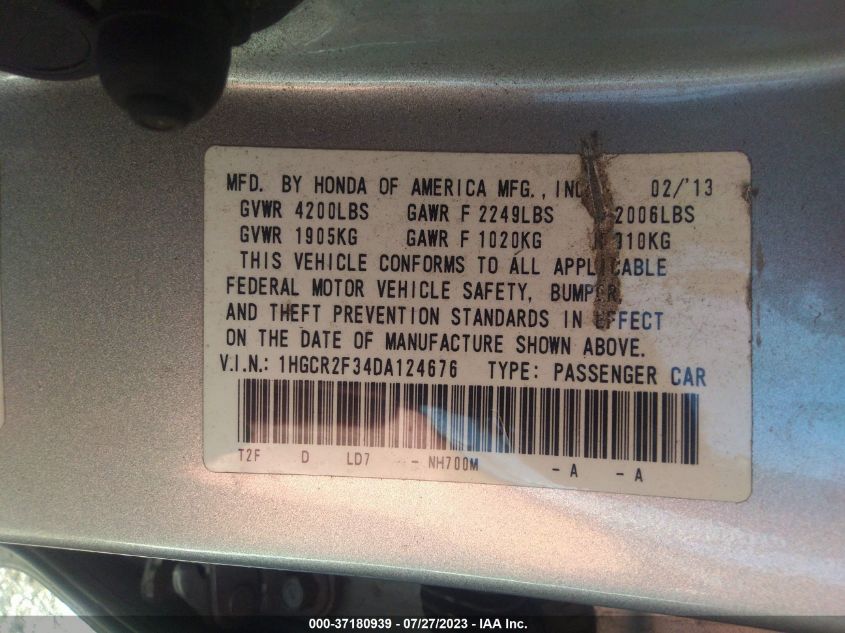 2013 HONDA ACCORD LX - 1HGCR2F34DA124676