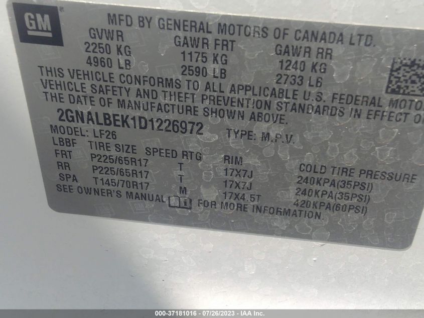 2013 CHEVROLET EQUINOX LS - 2GNALBEK1D1226972