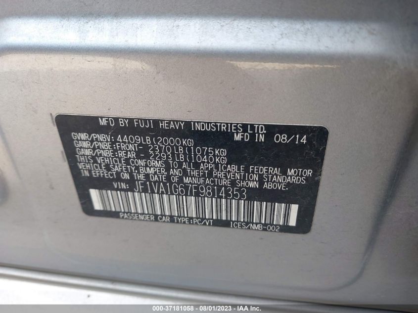 2015 SUBARU WRX LIMITED - JF1VA1G67F9814353