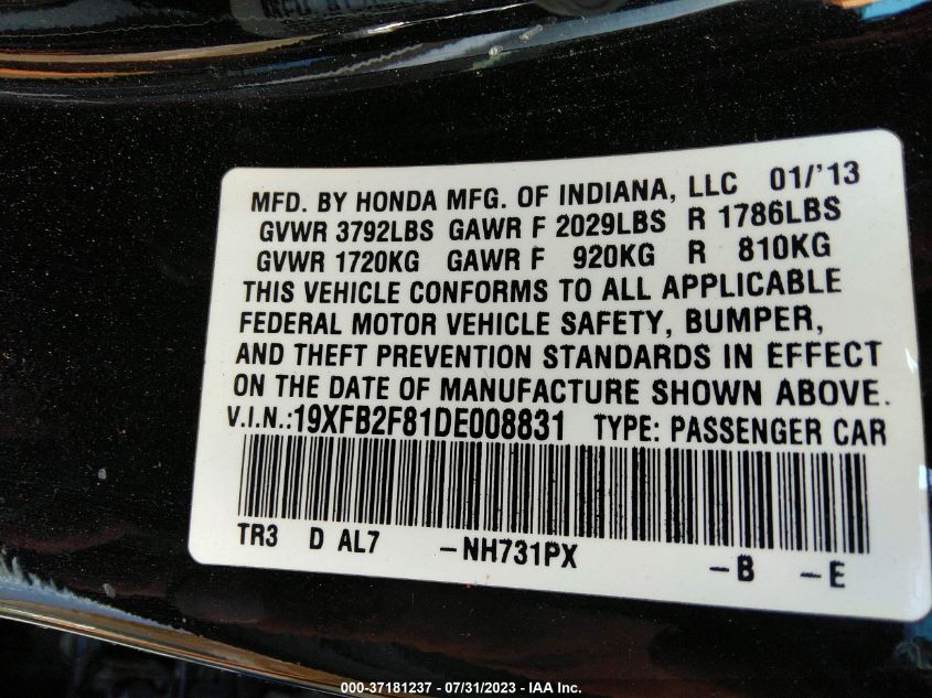 2013 HONDA CIVIC SDN EX - 19XFB2F81DE008831