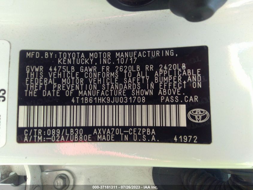 2018 TOYOTA CAMRY XSE - 4T1B61HK9JU031708