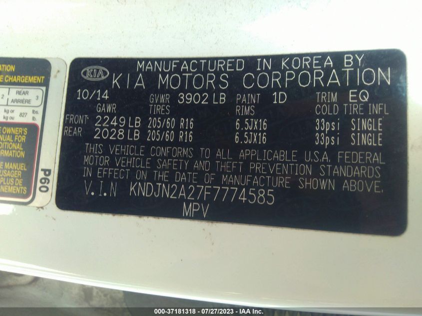 2015 KIA SOUL BASE - KNDJN2A27F7774585