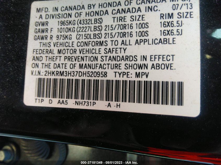 2013 HONDA CR-V LX - 2HKRM3H37DH520958