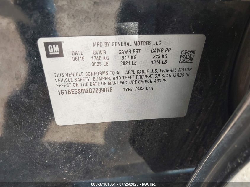 2016 CHEVROLET CRUZE LT - 1G1BE5SM2G7299878