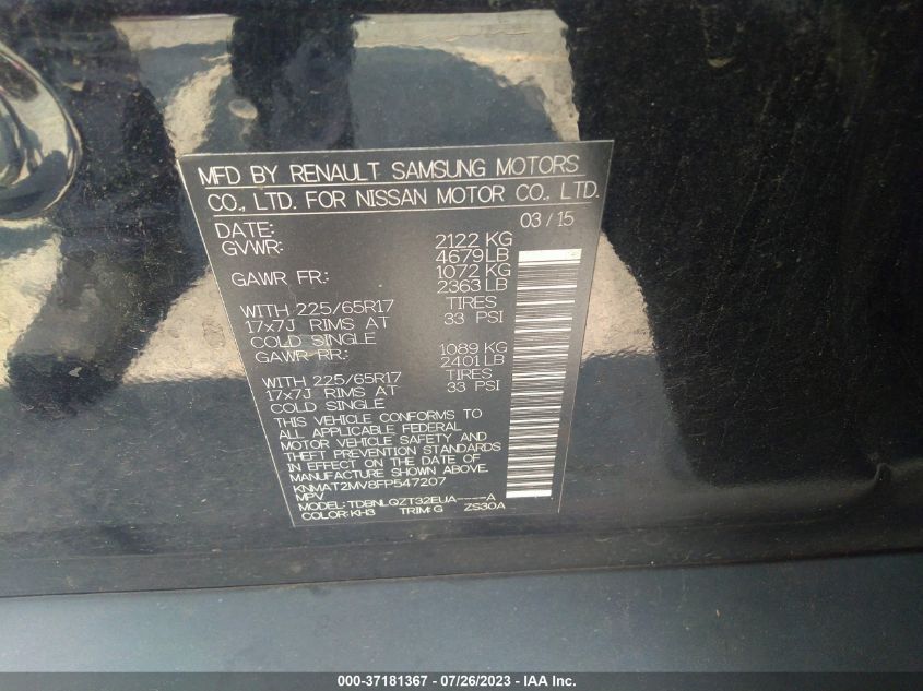 2015 NISSAN ROGUE SV - KNMAT2MV8FP547207
