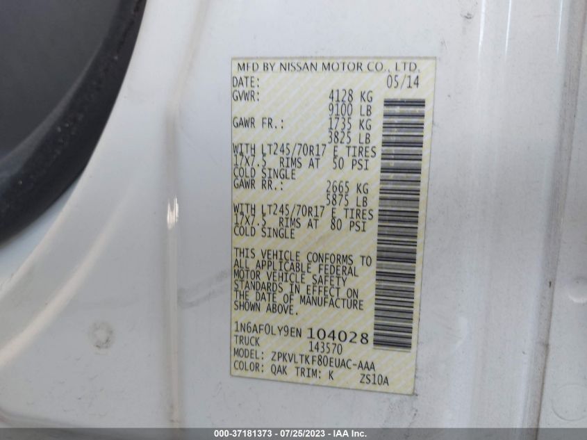 2014 NISSAN NV S/SV 1N6AF0LY9EN104028