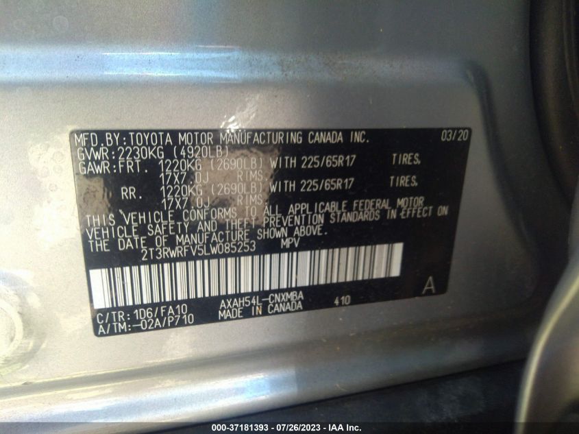 2020 TOYOTA RAV4 HYBRID XLE - 2T3RWRFV5LW085253