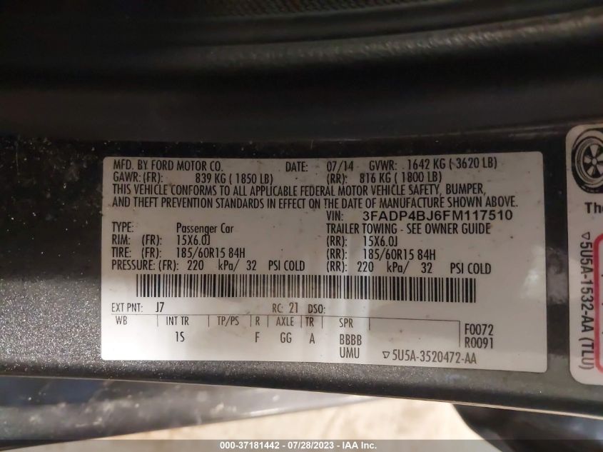 2015 FORD FIESTA SE - 3FADP4BJ6FM117510