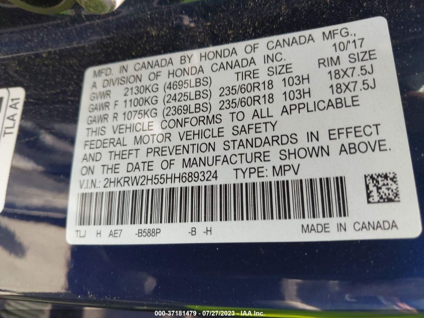 2017 HONDA CR-V EX - 2HKRW2H55HH689324