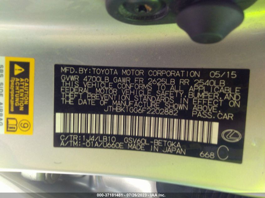 2015 LEXUS ES 350 - JTHBK1GG6F2202882