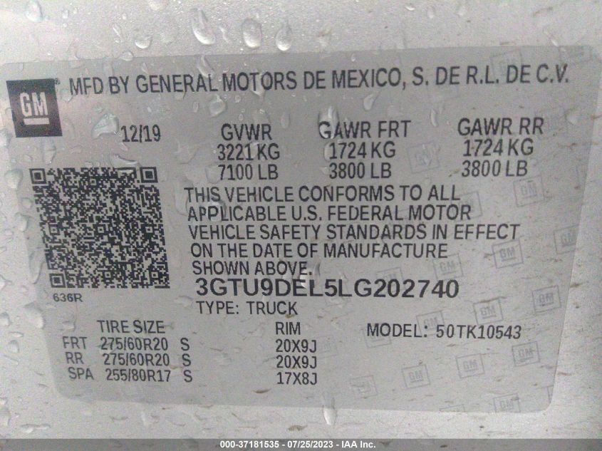 3GTU9DEL5LG202740 GMC Sierra 1500 SLT 9