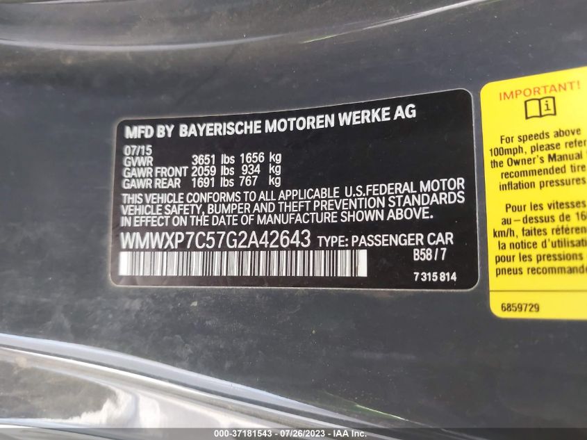 2016 MINI COOPER HARDTOP S - WMWXP7C57G2A42643