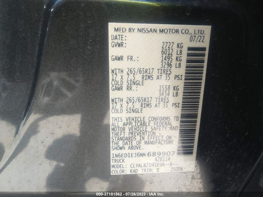 2022 NISSAN FRONTIER SV - 1N6ED1EJ6NN689907