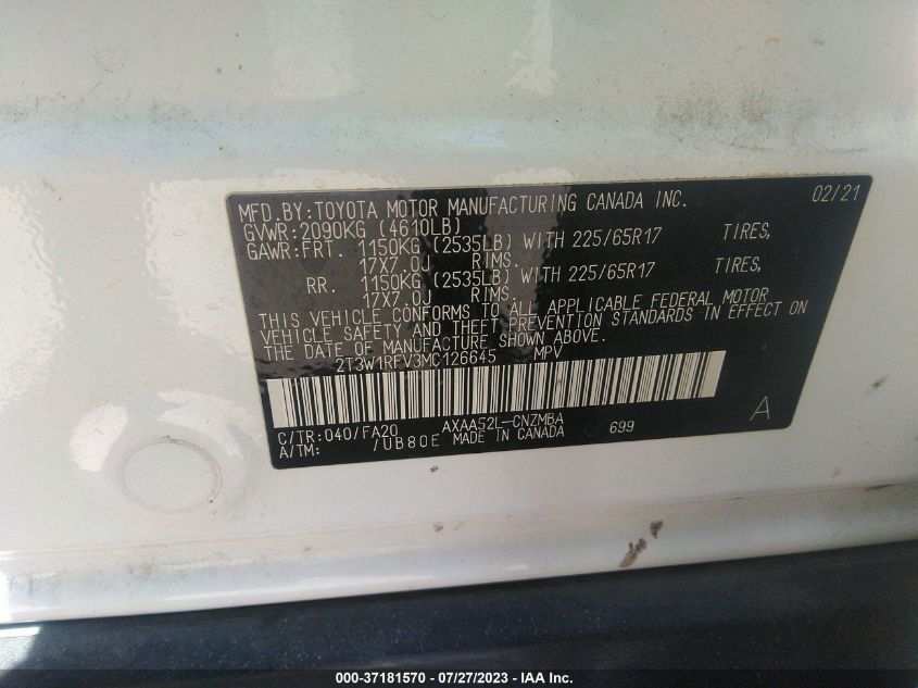 2021 TOYOTA RAV4 XLE - 2T3W1RFV3MC126645