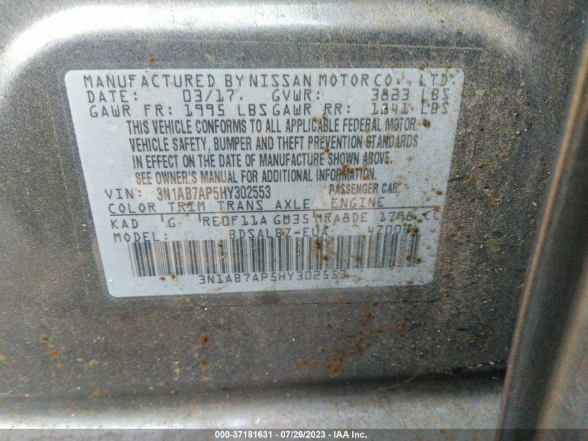 2017 NISSAN SENTRA S - 3N1AB7AP5HY302553