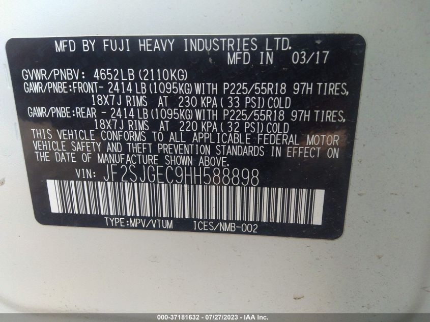 2017 SUBARU FORESTER PREMIUM - JF2SJGEC9HH588898