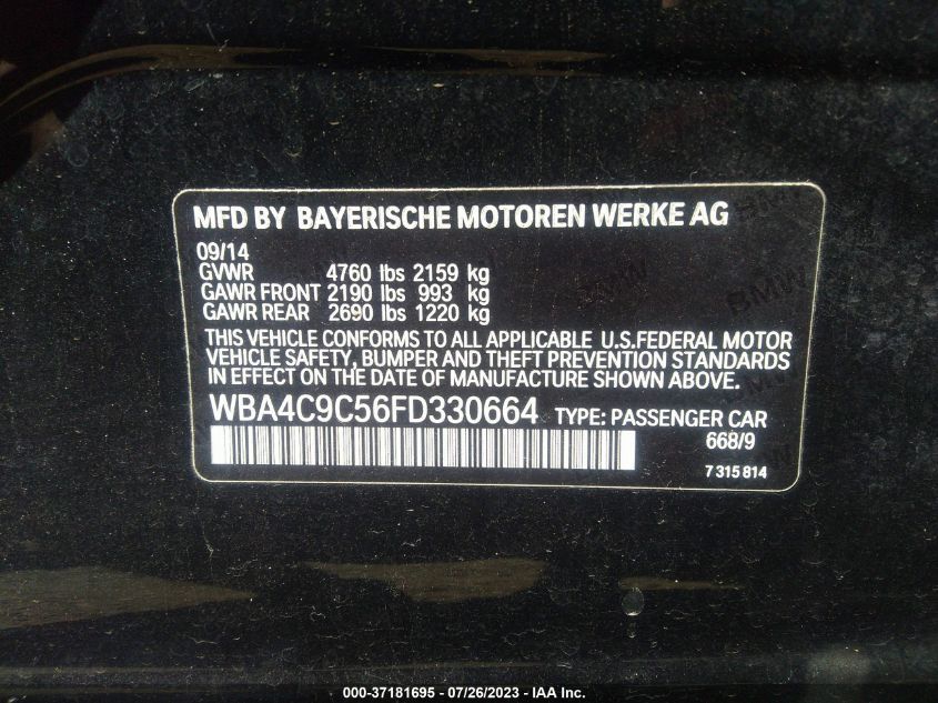 2015 BMW 4 SERIES 428I XDRIVE - WBA4C9C56FD330664