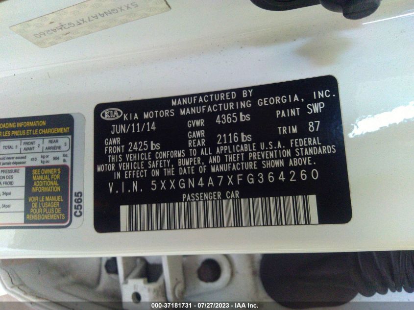 2015 KIA OPTIMA EX - 5XXGN4A7XFG364260