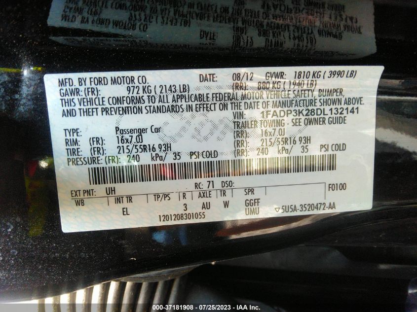 2013 FORD FOCUS SE - 1FADP3K28DL132141