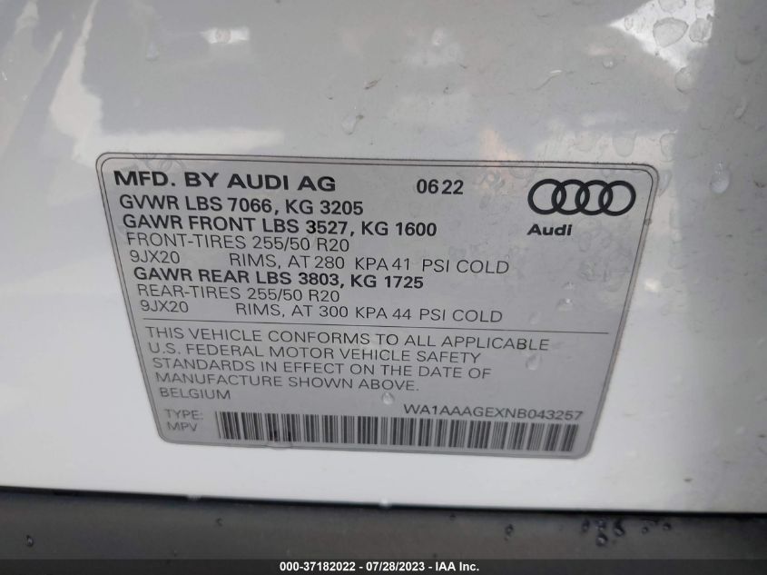 2022 AUDI E-TRON PREMIUM - WA1AAAGEXNB043257