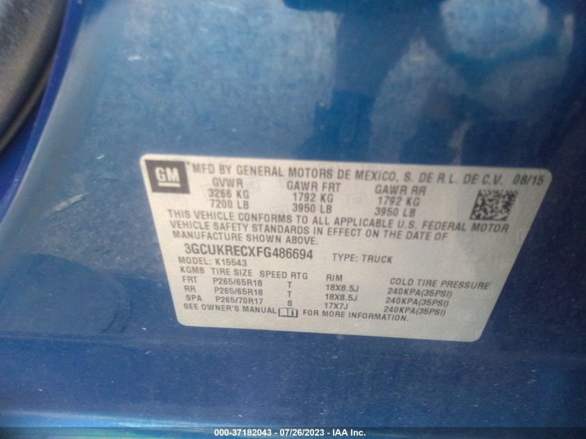 2015 CHEVROLET SILVERADO 1500 LT - 3GCUKRECXFG486694