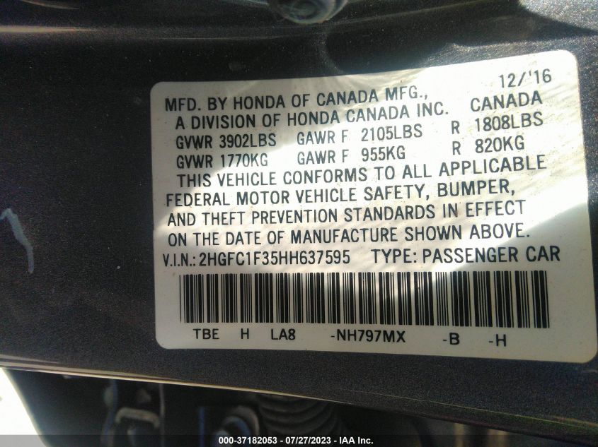 2017 HONDA CIVIC SEDAN EX-T - 2HGFC1F35HH637595