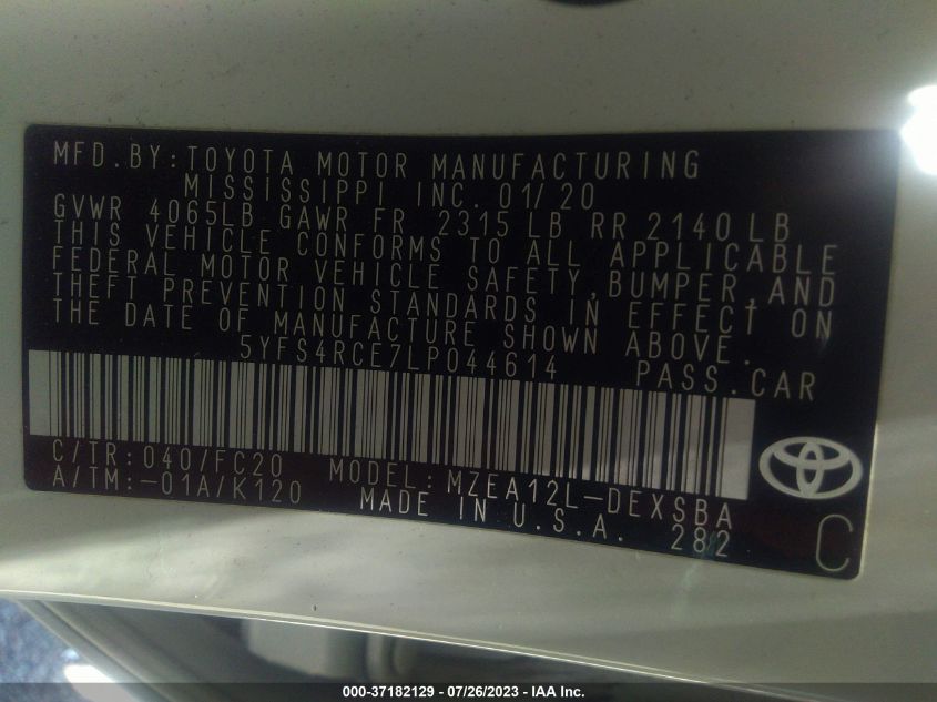 2020 TOYOTA COROLLA SE/NIGHTSHADE - 5YFS4RCE7LP044614