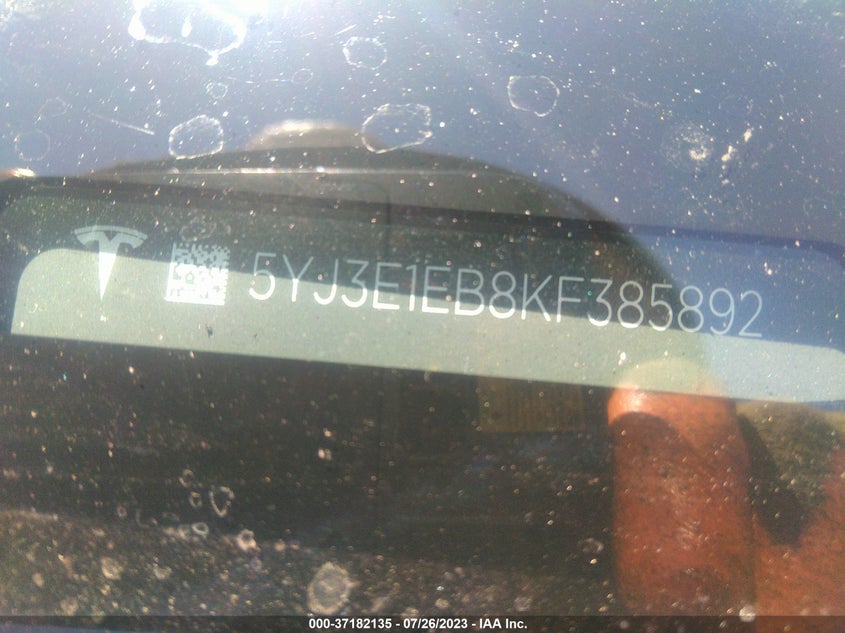 VIN 5YJ3E1EB8KF385892 2019 TESLA MODEL 3