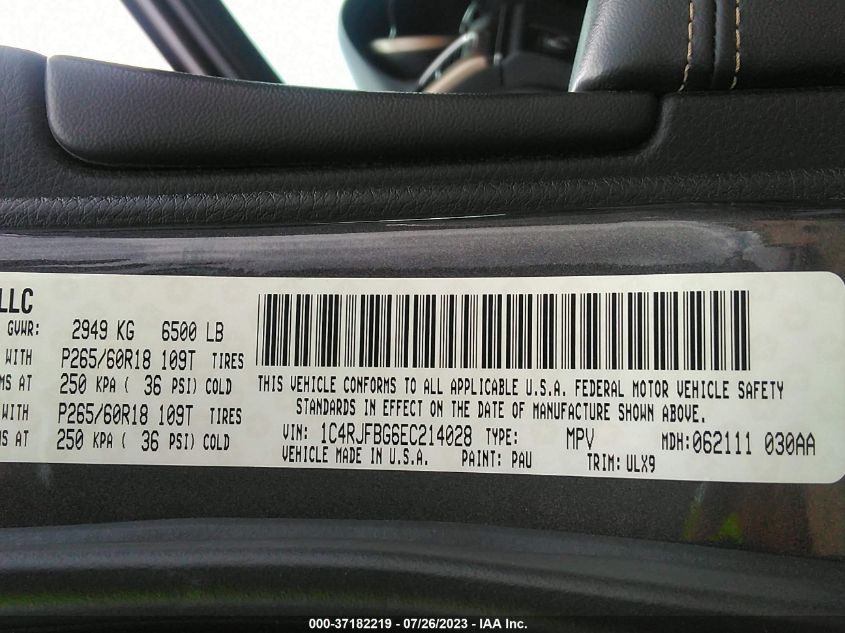 2014 JEEP GRAND CHEROKEE LIMITED - 1C4RJFBG6EC214028