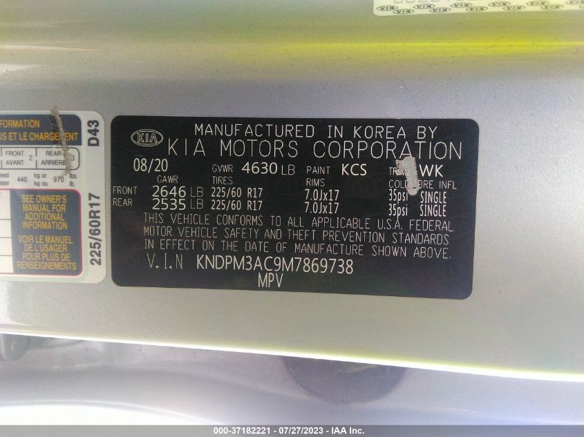 2021 KIA SPORTAGE LX - KNDPM3AC9M7869738