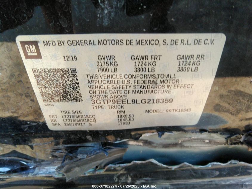 2020 GMC SIERRA 1500 AT4 - 3GTP9EEL9LG218359