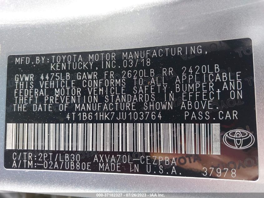 2018 TOYOTA CAMRY XSE - 4T1B61HK7JU103764