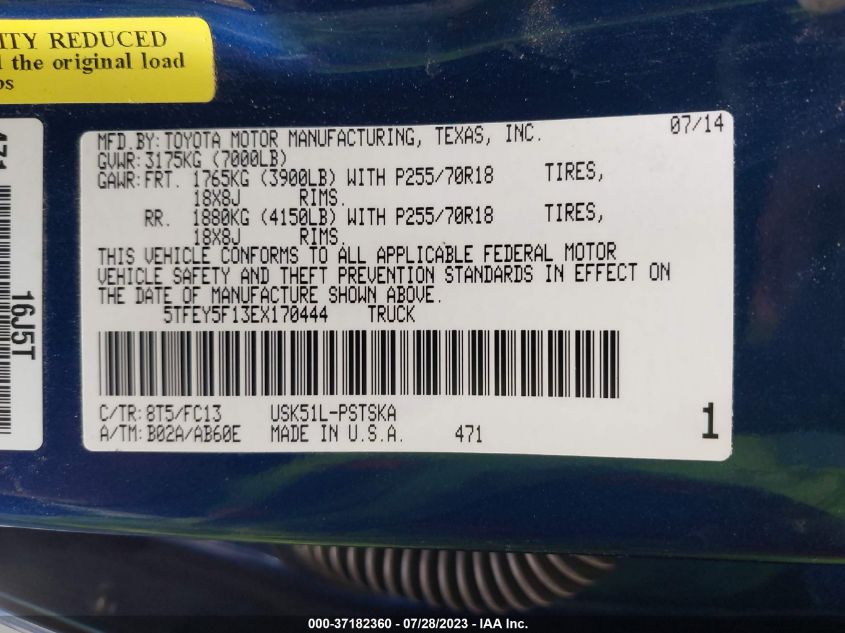 2014 TOYOTA TUNDRA 2WD TRUCK SR5 - 5TFEY5F13EX170444
