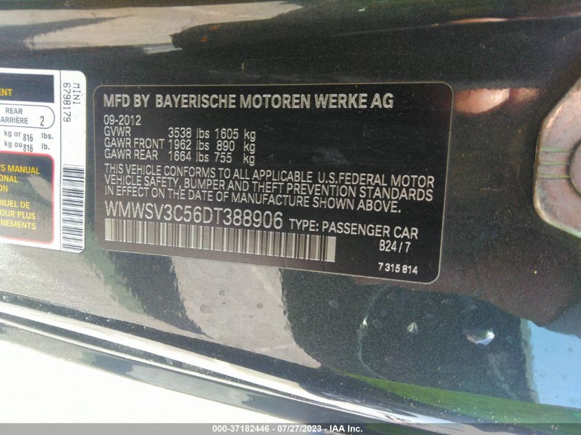2013 MINI COOPER HARDTOP S WMWSV3C56DT388906