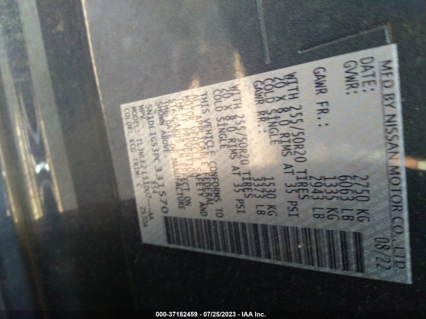 VIN 5N1DL1GS3PC331570 2023 INFINITI QX60 SENSORY
