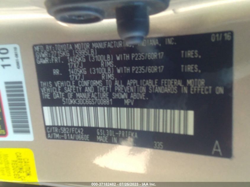 2016 TOYOTA SIENNA LE - 5TDKK3DC6GS700881