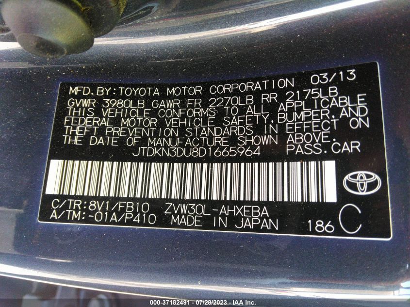 2013 TOYOTA PRIUS ONE/TWO/THREE/FOUR/FIVE - JTDKN3DU8D1665964