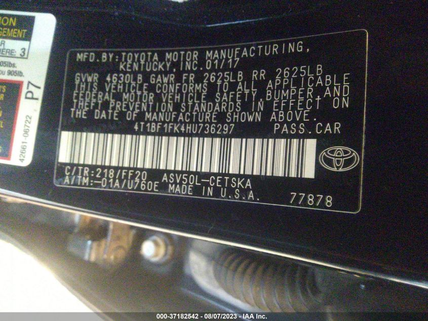 2017 TOYOTA CAMRY SE - 4T1BF1FK4HU736297