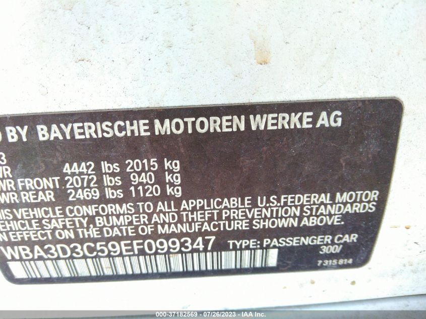 2014 BMW 3 SERIES 328D - WBA3D3C59EF099347