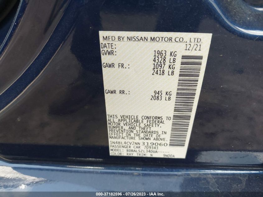 2022 NISSAN ALTIMA 2.5 SR - 1N4BL4CV2NN319060