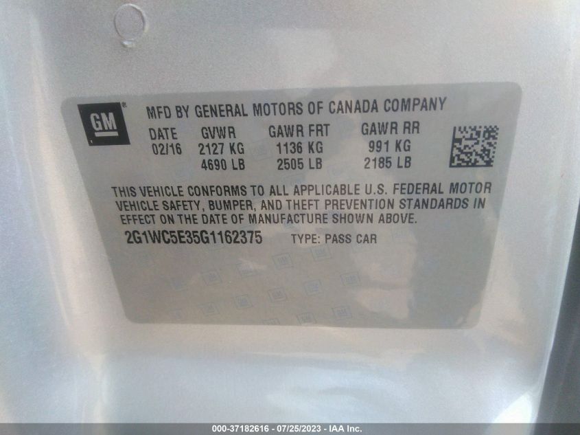 2016 CHEVROLET IMPALA LIMITED LTZ - 2G1WC5E35G1162375