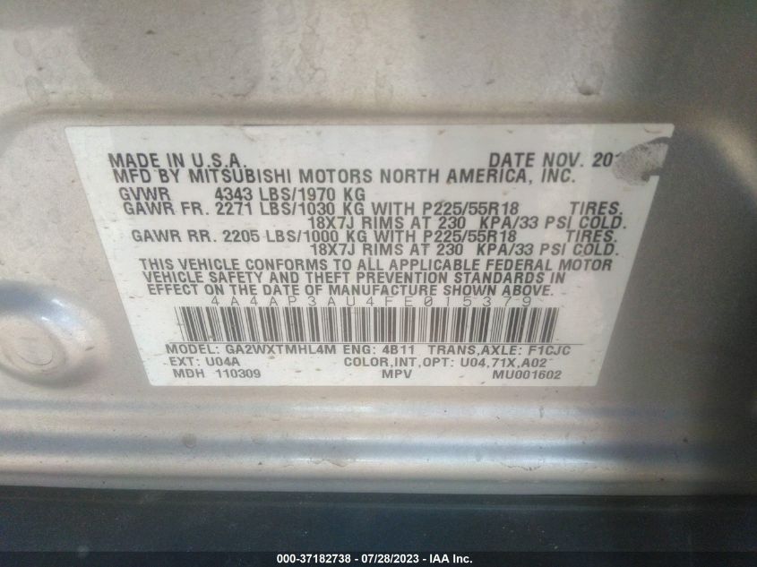 2015 MITSUBISHI OUTLANDER SPORT ES - 4A4AP3AU4FE015379