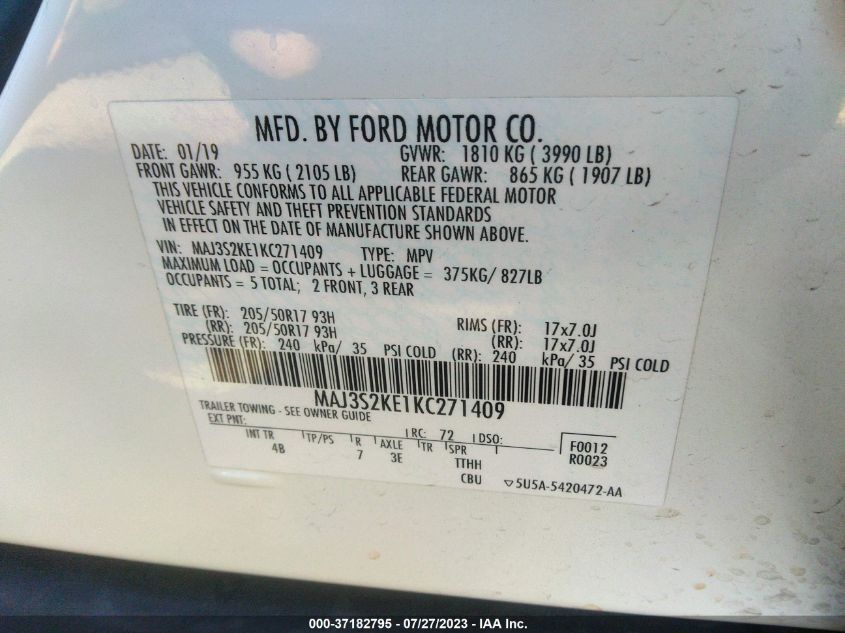 2019 FORD ECOSPORT TITANIUM - MAJ3S2KE1KC271409